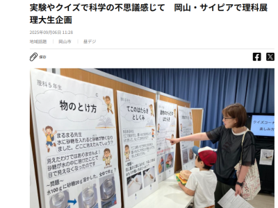基礎理学科４年生の企画展の様子が山陽新聞に掲載されました。